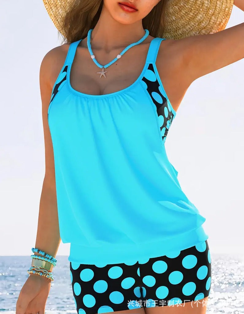 🏖️【S-4XL】Set de costum de baie sexy pentru femei, cu bretele, buline, mărime mare.