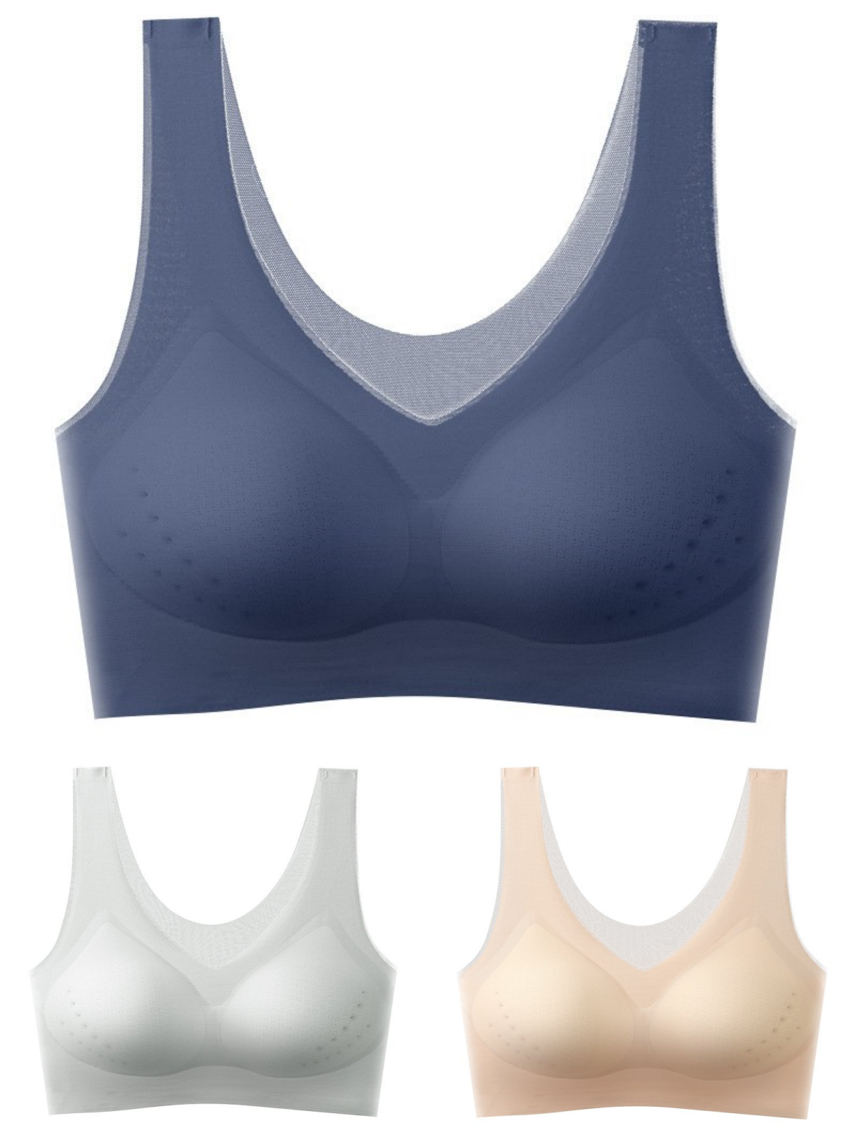 💕【1 set 3 piese】2025 sutien push-up din mătase de gheață fără cusături.