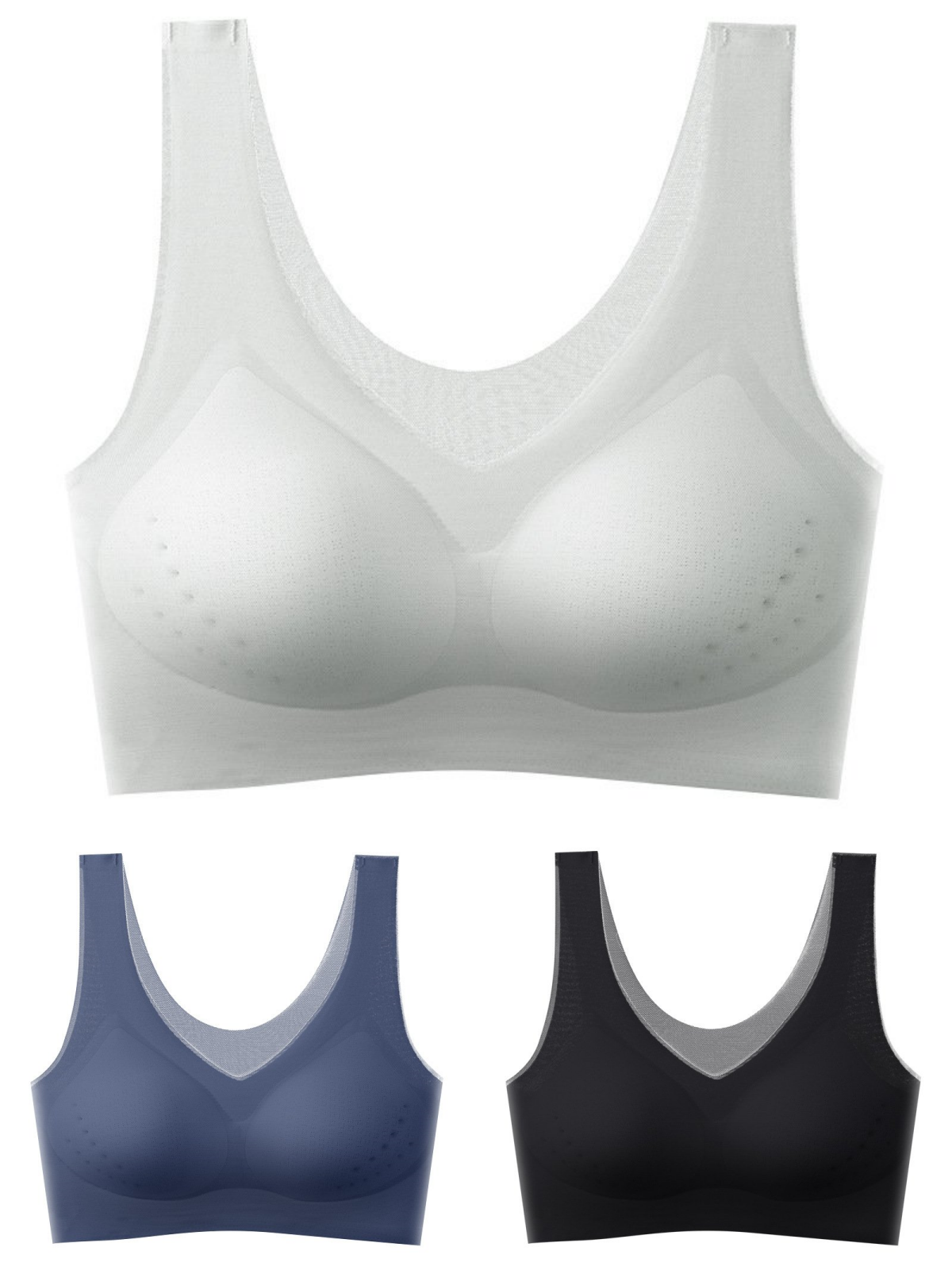 💕【1 set 3 piese】2025 sutien push-up din mătase de gheață fără cusături.