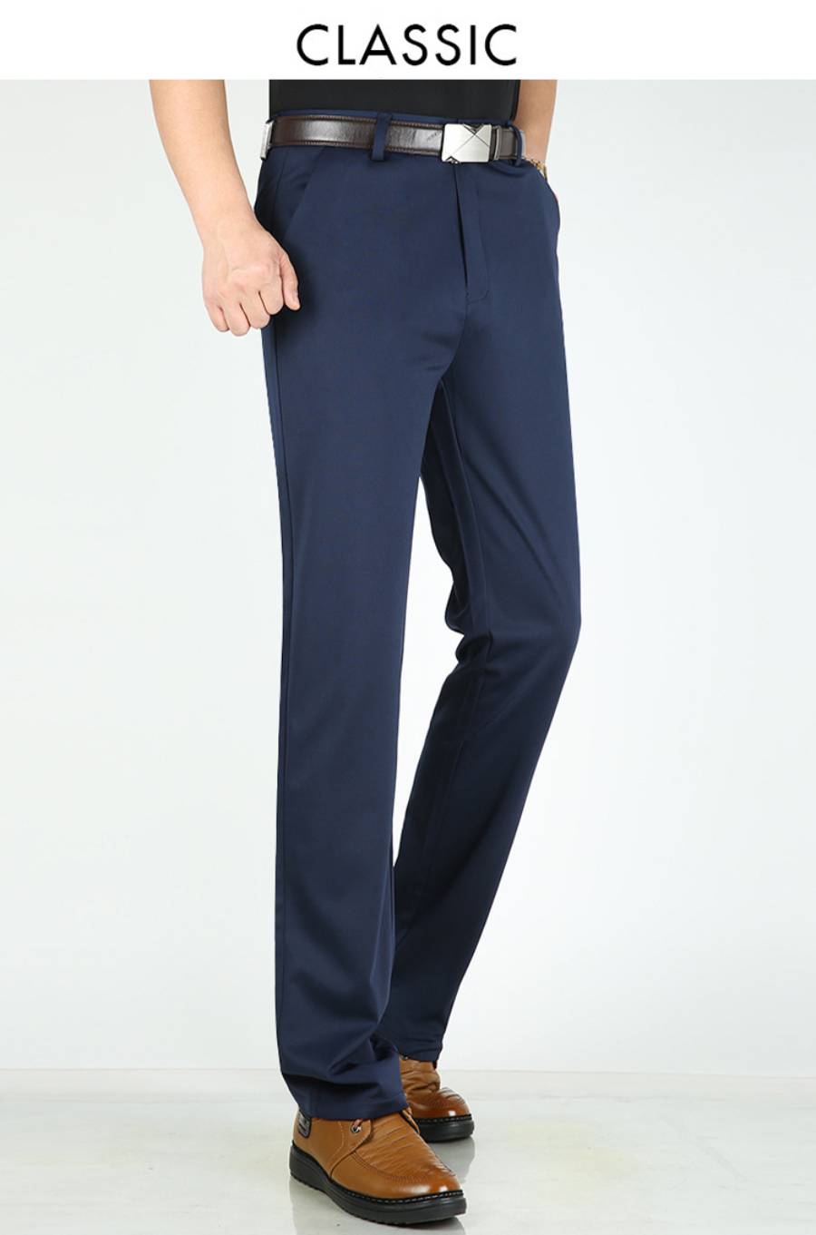 š Pantaloni business casual slim-fit de primÄvarÄ/varÄ cu picioare drepte, picioare largi Či pantaloni elastici
