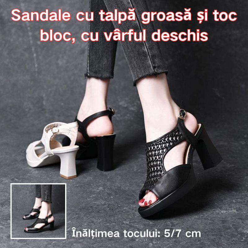 🔥【35-40】👡Sandale de vară cu toc plat, vârful deschis cu talpă groasă și toc plat, cu gura de pește. (înălțimea tocului 5/7 cm)