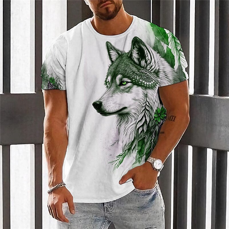 👕【2XS-6XL】Vară nou 2025 Tricou sport casual pentru bărbați Wolf cu imprimare 3D, mânecă scurtă, mărime mare