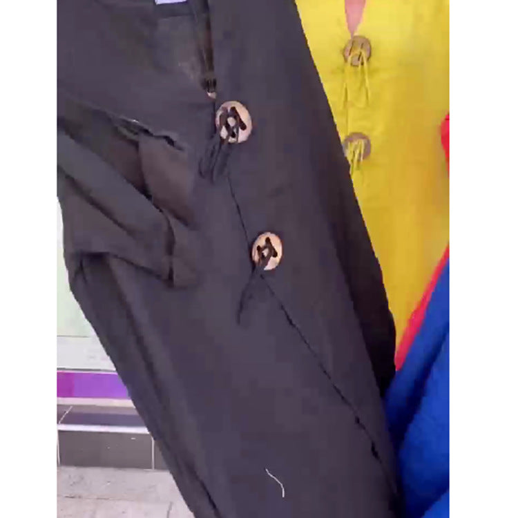 đ ăS-5XLăRochie casual din bumbac Či in cu gât ĂŽn V cu mâneci lungi