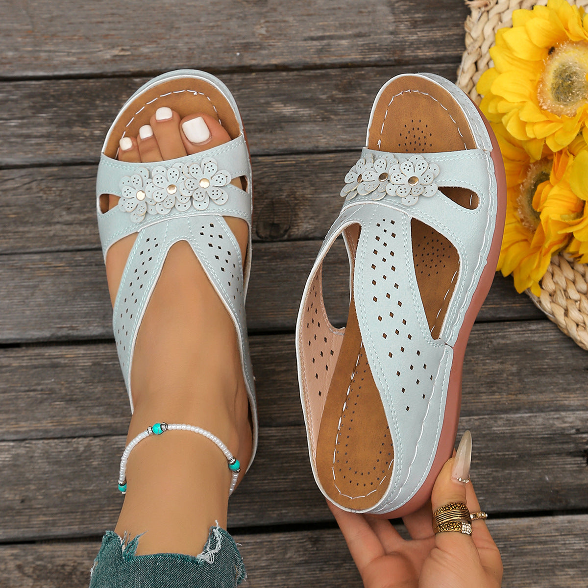 💓👡【7 culori disponibile】Sandale de vară cu toc gol, calitate superioară, confort casual