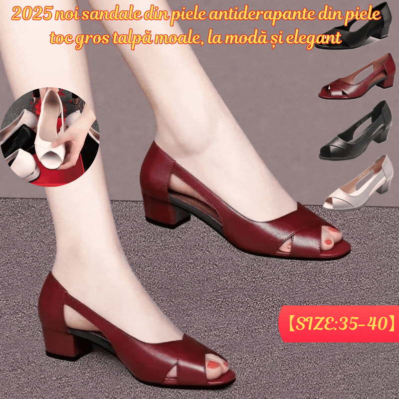 👠【35-40】 2025 noi sandale din piele antiderapante din piele toc gros talpă moale, la modă și elegant