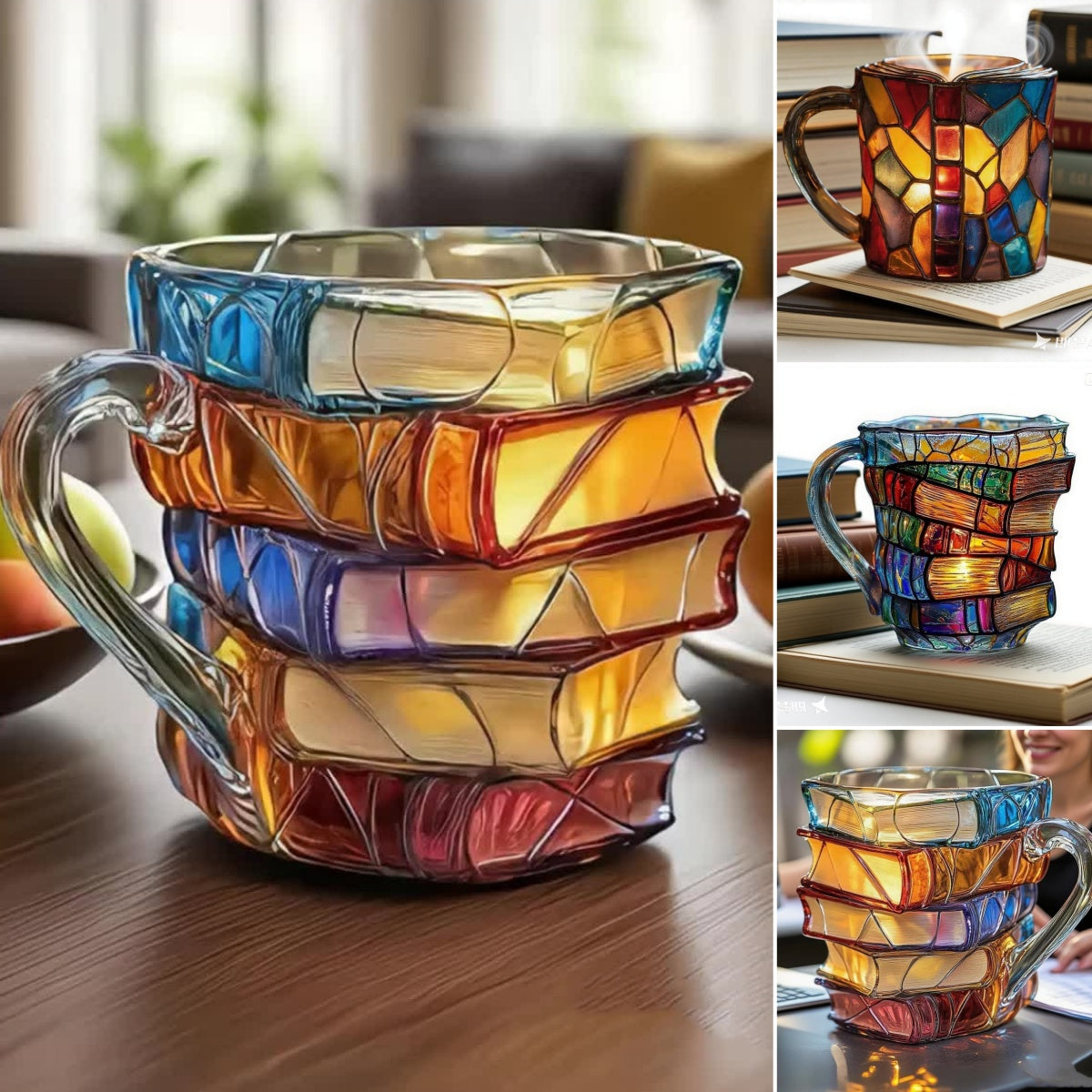 ☕📚 Ceașcă de cafea pictată 3D în formă de carte
