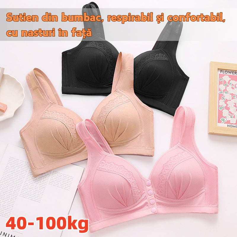 🌷🩰【3 bucăți】Sutien din bumbac, respirabil și confortabil, cu nasturi în față