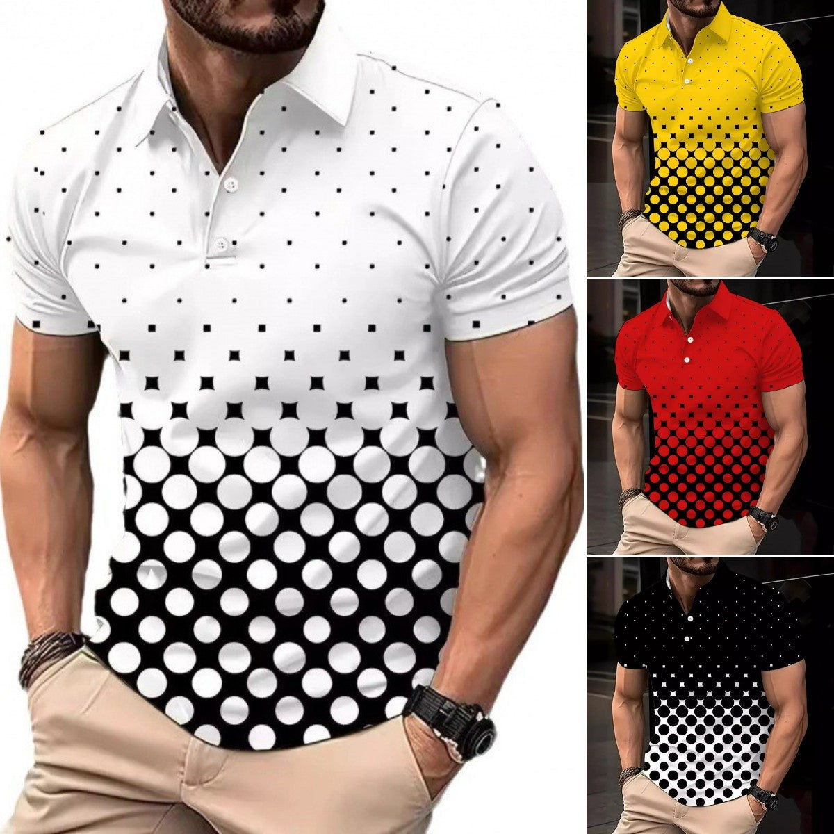 💥【S-3XL】Pánske ležérne POLO tričko s gradientnou potlačou a 3D digitálnou potlačou
