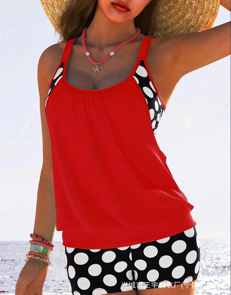 🏖️【S-4XL】Set de costum de baie sexy pentru femei, cu bretele, buline, mărime mare.