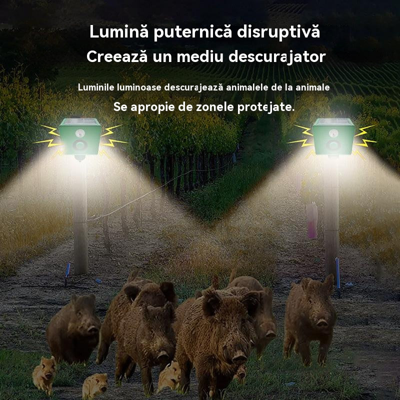 🔥📢 Repelent solar cu ultrasunete pentru animale pentru exterior Repelent pentru păsări cu lumină infraroșu intermitent cu LED roșu și albastru