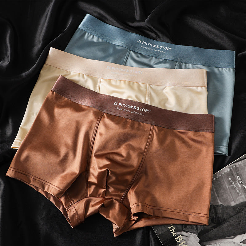 💦🔥【3 bucată】Lenjerie intimă nouă pentru bărbați, satin mătase glacială vară respirabil boxeri.