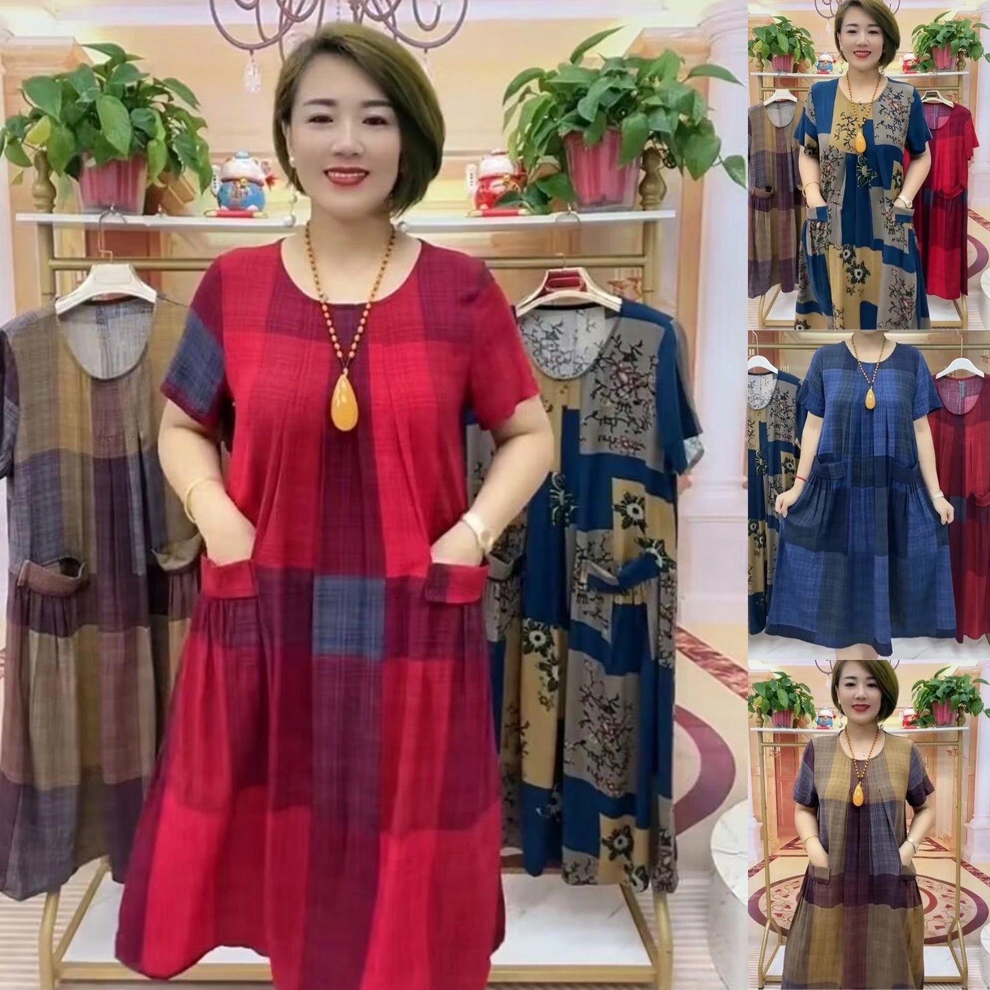 šć50-100 kgć2025 Rochie de cÄlÄtorie Ć®n carouri, la modÄ lejerÄ Rochie confortabilÄ pentru mamÄ