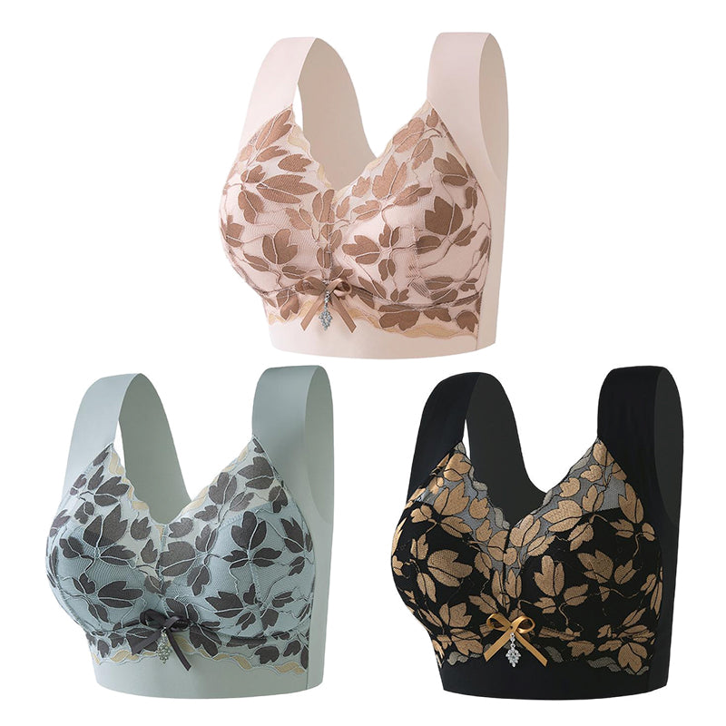 🩰✔【3 buc】Sutien de mărime mare cu dantelă, fără inel de oțel, spate frumos luxos