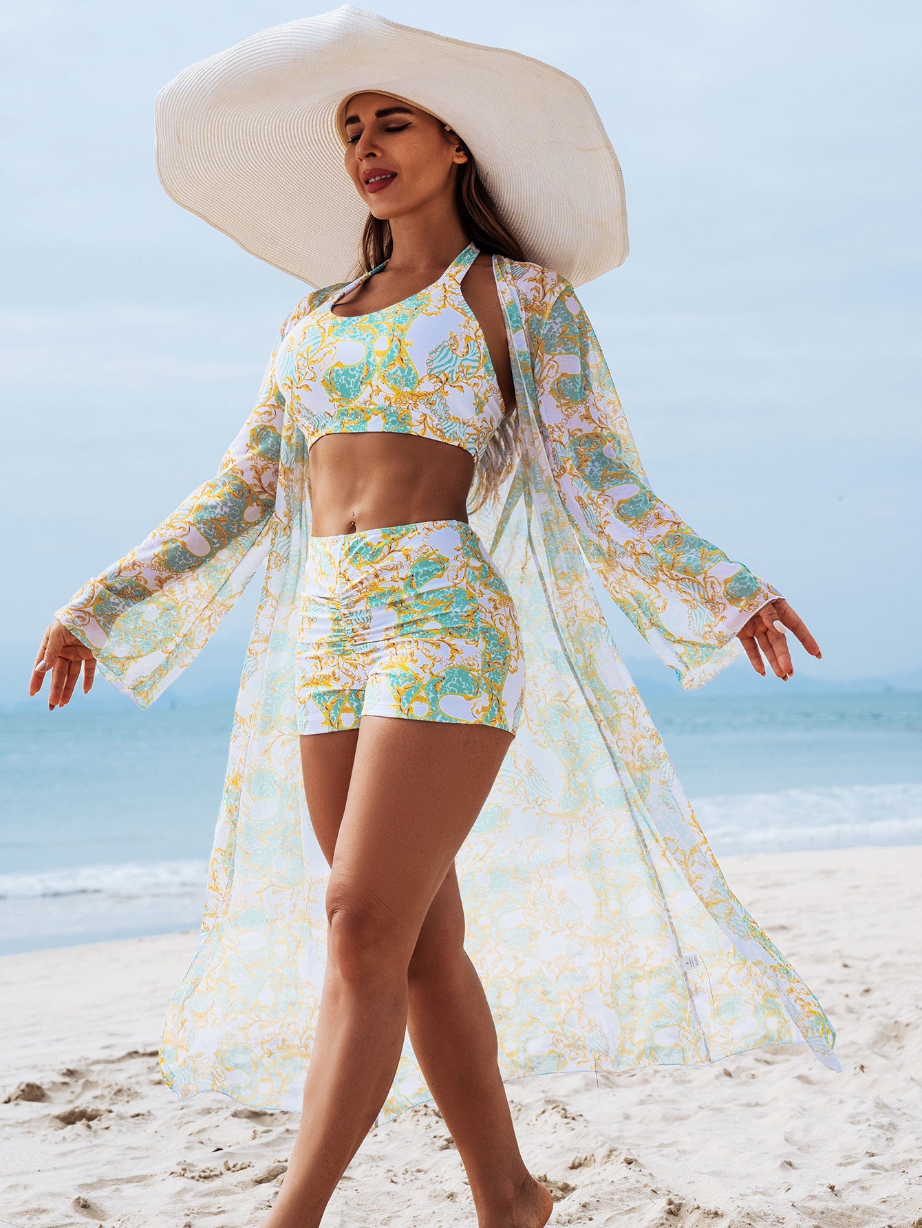 🧊👙 Bikini de damă din trei piese cu imprimeu sexy de înaltă calitate