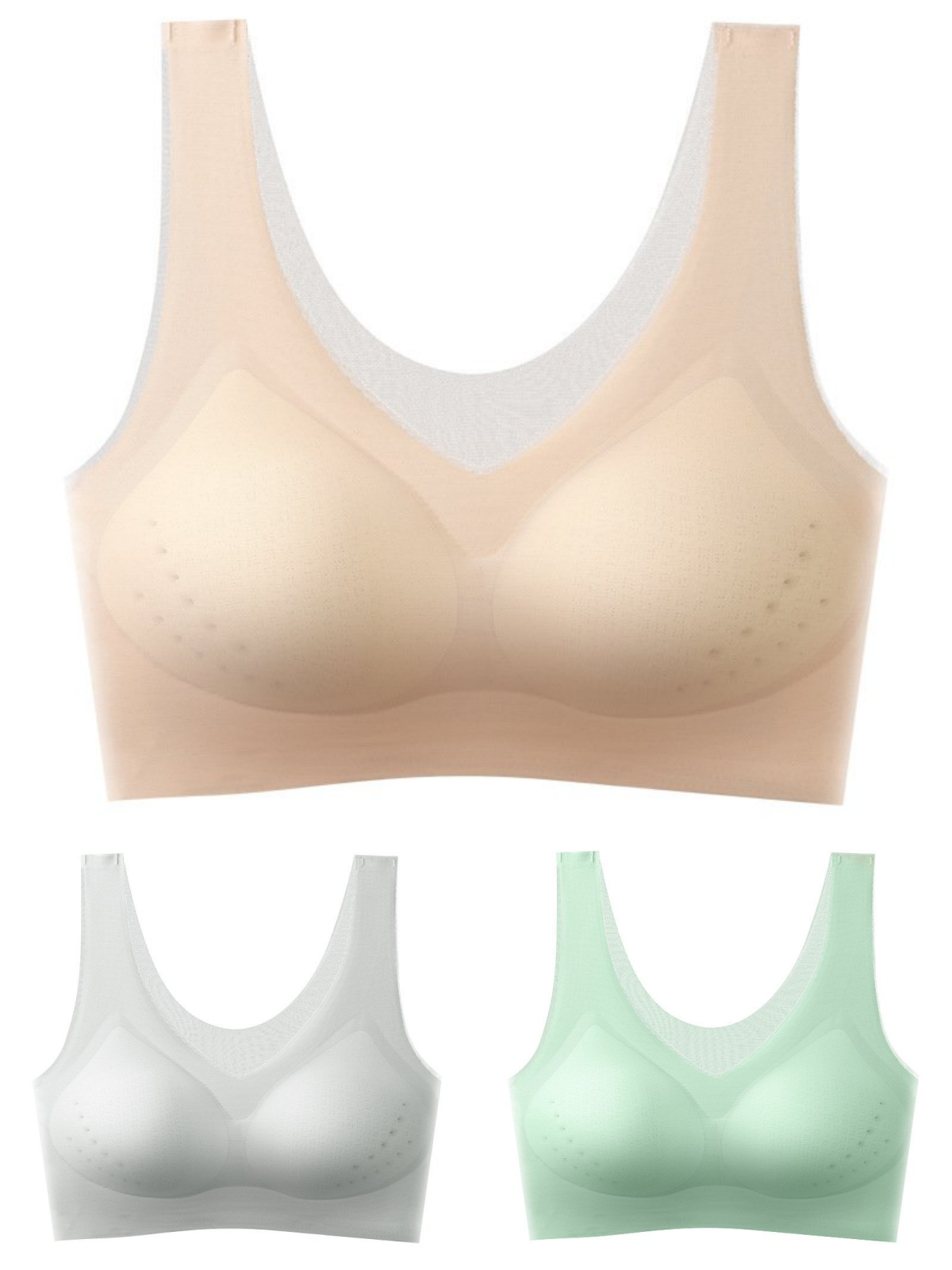 💕【1 set 3 piese】2025 sutien push-up din mătase de gheață fără cusături.