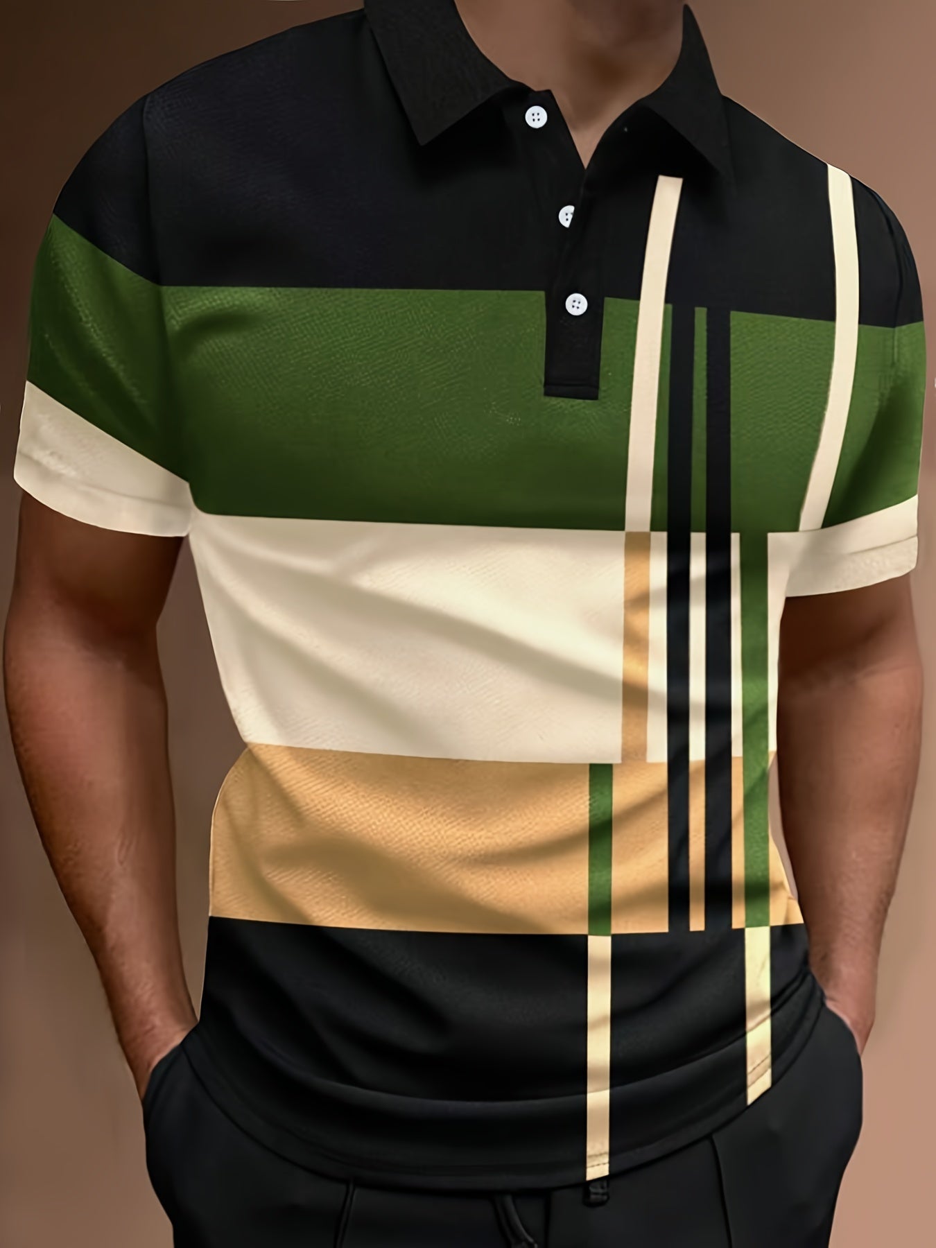 🔥👔【S-6XL】Cămașă POLO pentru bărbați, cu dungi 3D, bloc de culoare, casual, cu imprimeu