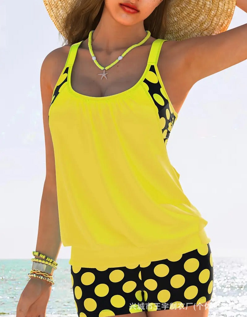 🏖️【S-4XL】Set de costum de baie sexy pentru femei, cu bretele, buline, mărime mare.