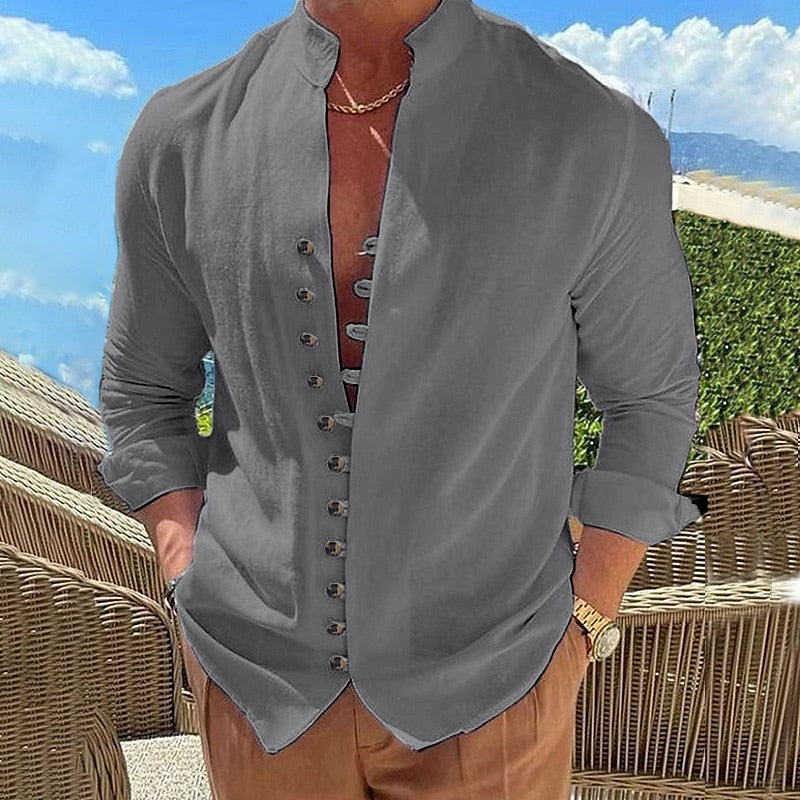 🔥【S-3XL】Cămașă casual pentru bărbați cu guler stand cu nasturi