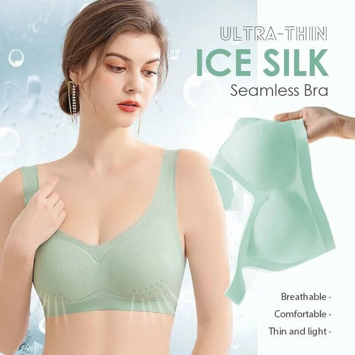 💕【1 set 3 piese】2025 sutien push-up din mătase de gheață fără cusături.