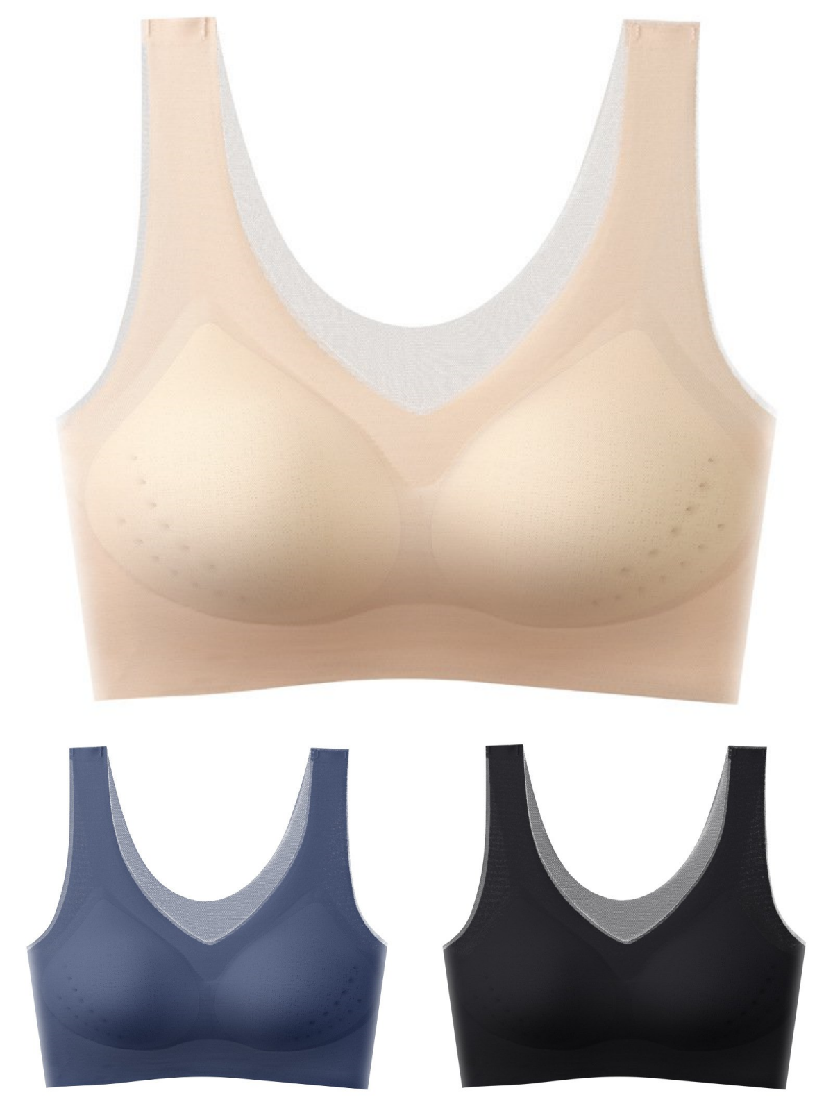 💕【1 set 3 piese】2025 sutien push-up din mătase de gheață fără cusături.
