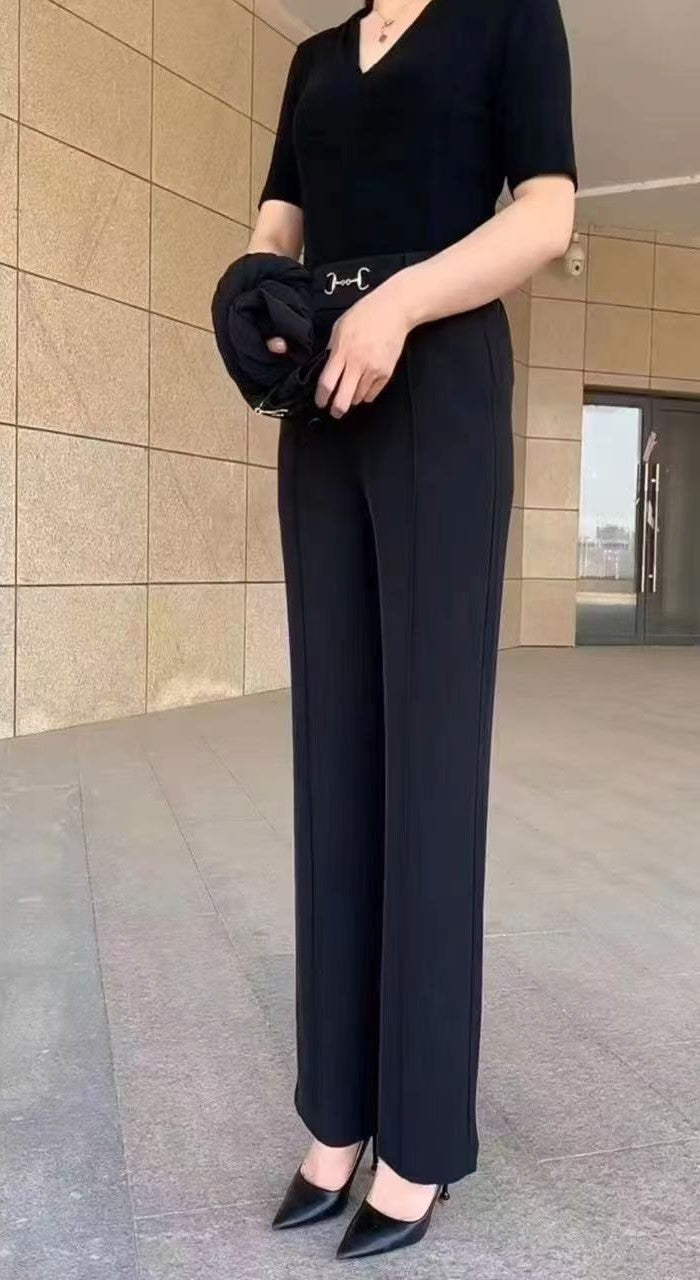 【M-4XL】🔥Pantaloni drepți noi de înaltă calitate, pantaloni casual de îmbrăcăminte exterioară de vară, pantaloni simpli subțiri cu talie înaltă