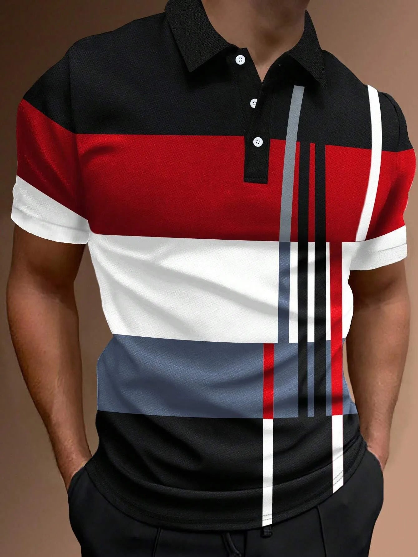 🔥👔【S-6XL】Cămașă POLO pentru bărbați, cu dungi 3D, bloc de culoare, casual, cu imprimeu