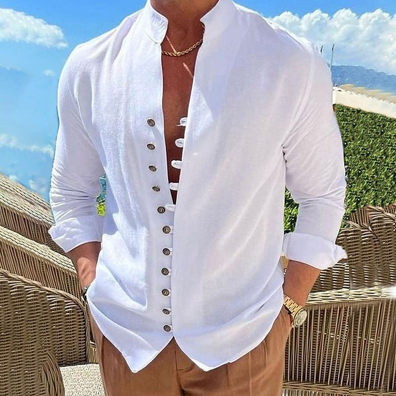 🔥【S-3XL】Cămașă casual pentru bărbați cu guler stand cu nasturi