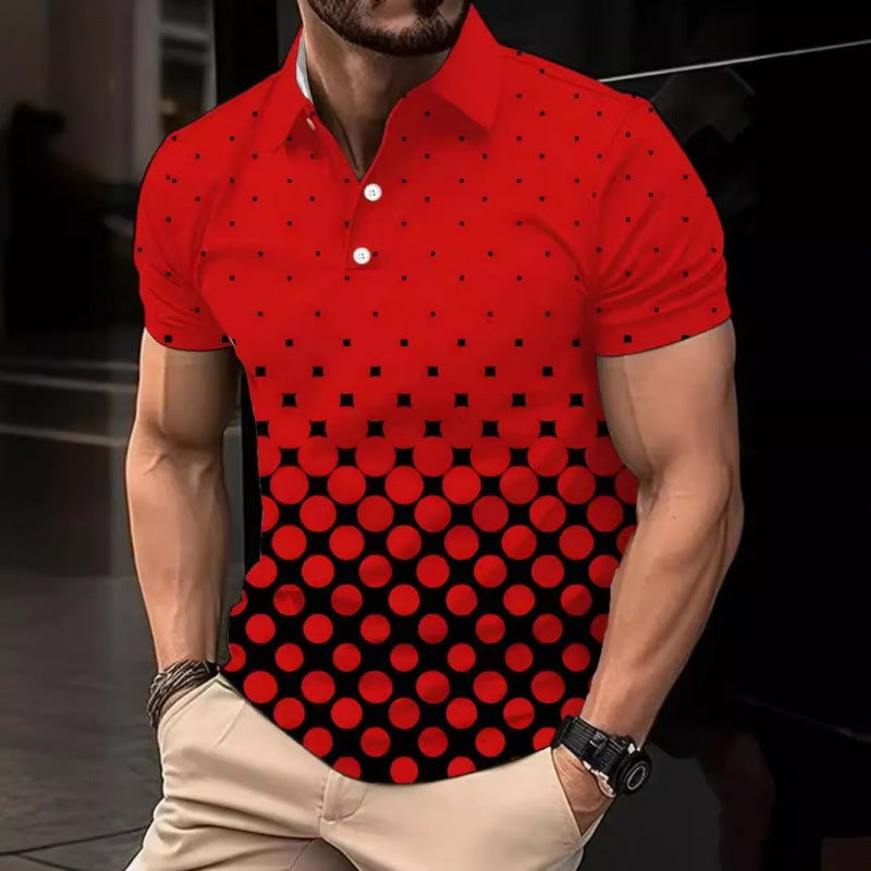 š„ćS-3XLćTricou POLO casual pentru bÄrbaČi, cu imprimare Ć®n degrade, cu imprimare digitalÄ 3D