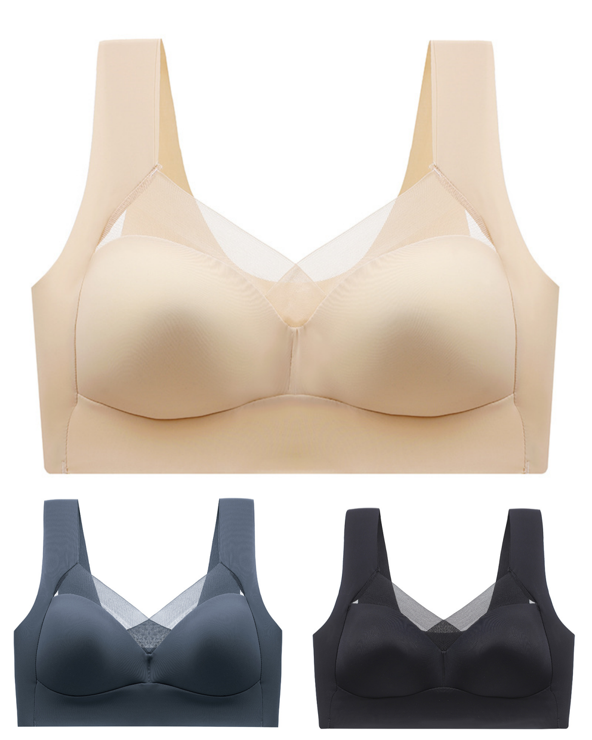 😍🔥 (3 buc)【40-110kg】Sutien de dormit, fără cusături, cu dantelă la spate
