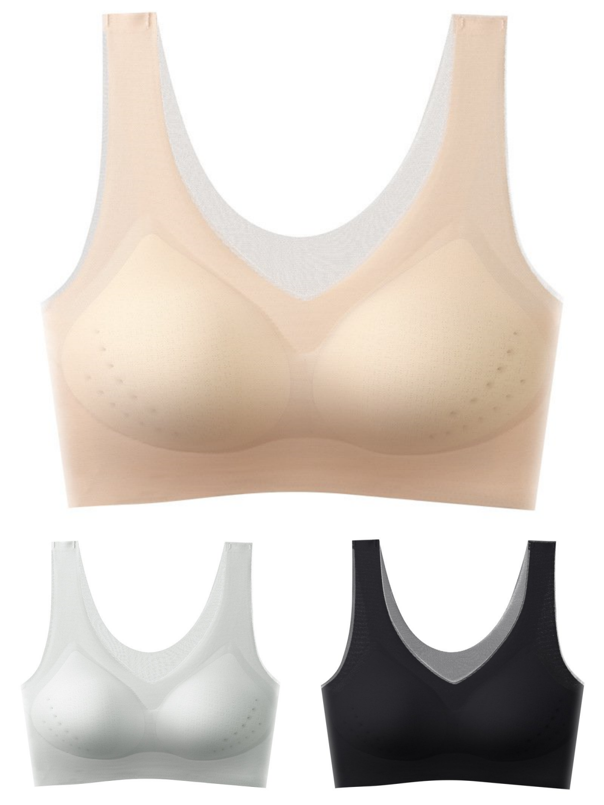 💕【1 set 3 piese】2025 sutien push-up din mătase de gheață fără cusături.