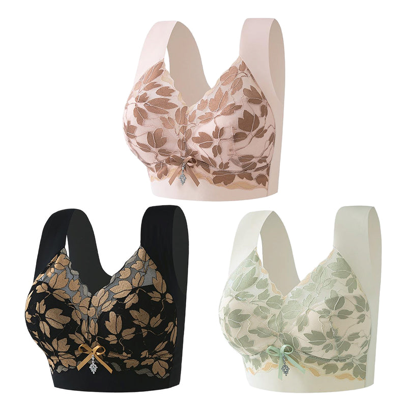 🩰✔【3 buc】Sutien de mărime mare cu dantelă, fără inel de oțel, spate frumos luxos
