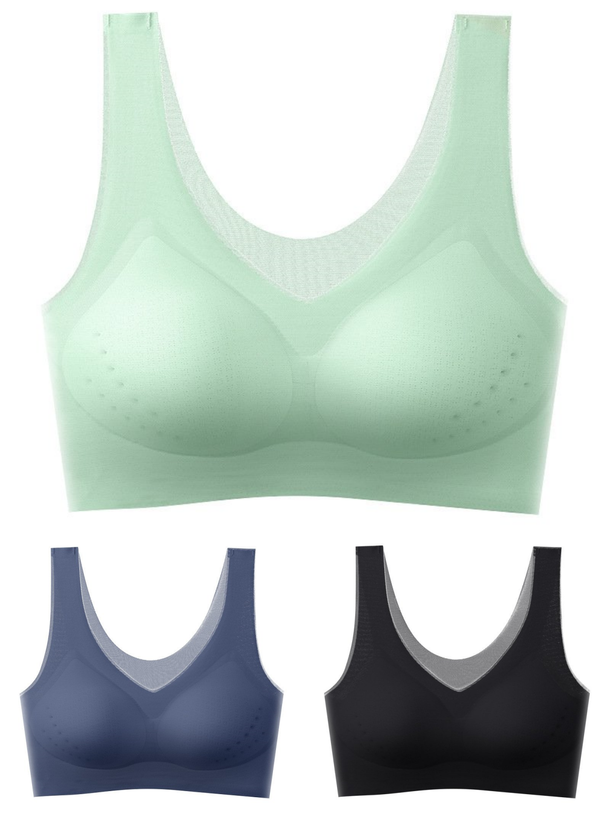 💕【1 set 3 piese】2025 sutien push-up din mătase de gheață fără cusături.