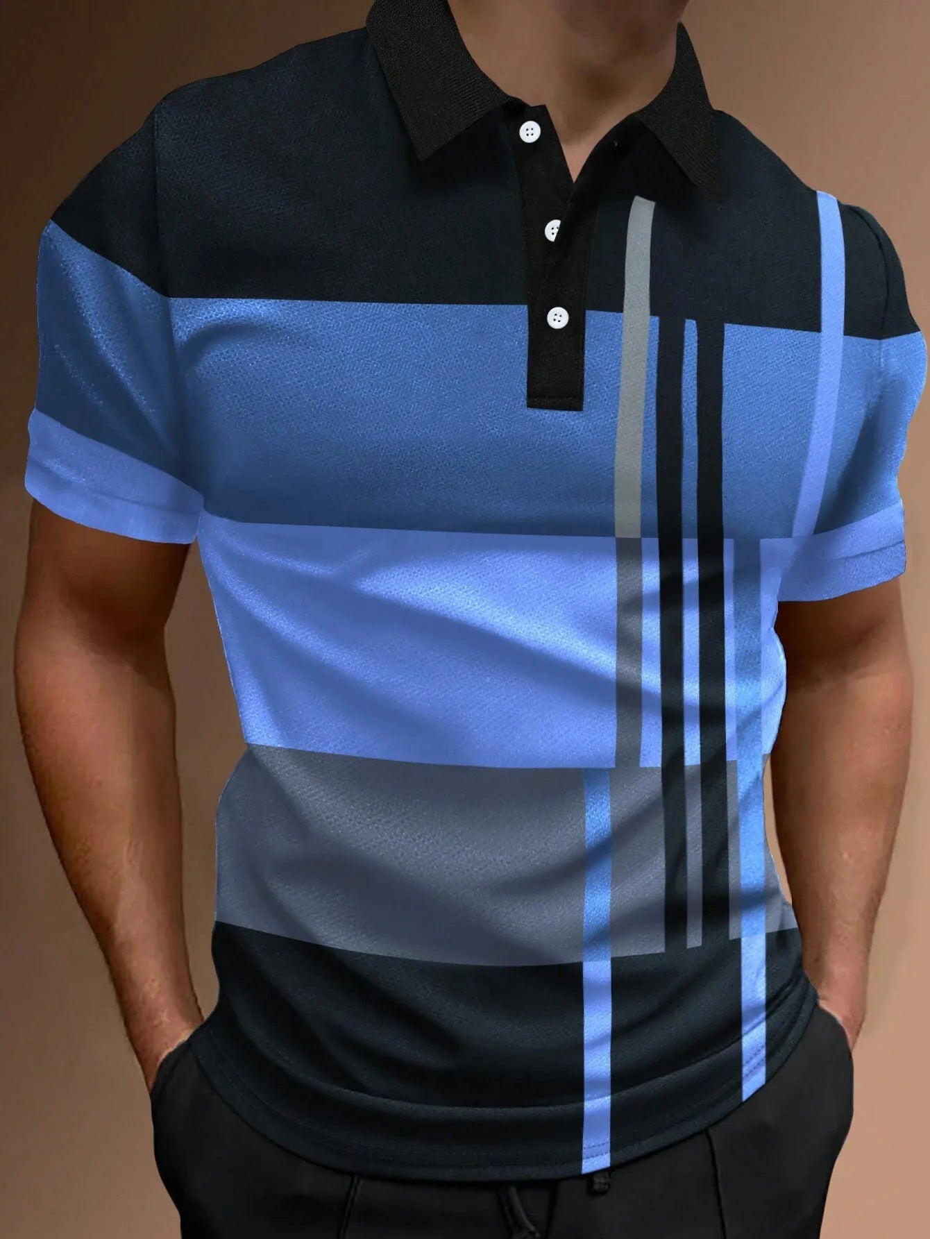 🔥👔【S-6XL】Cămașă POLO pentru bărbați, cu dungi 3D, bloc de culoare, casual, cu imprimeu