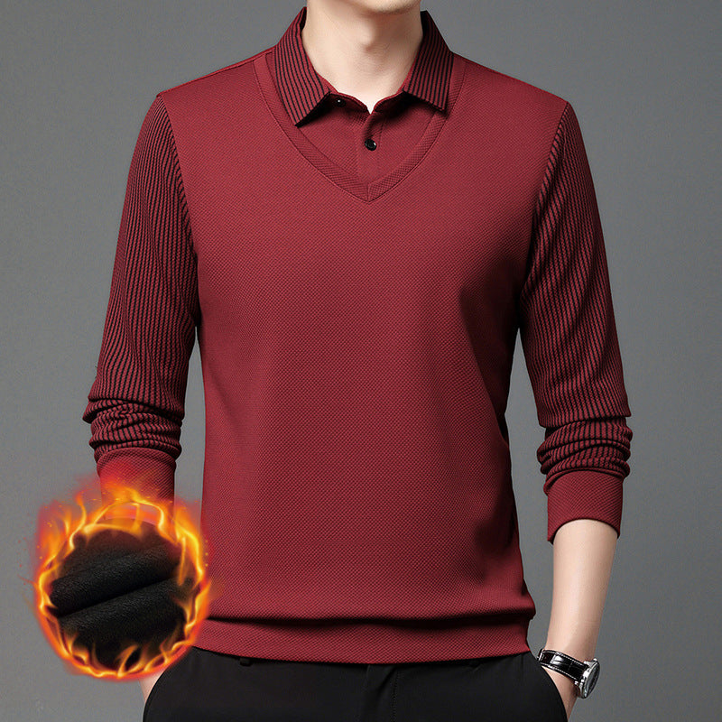 🔥【45% OFF】【Set de 2 bucăți/cumpărați unul, primiți unul gratuit】 【M-4XL】Cămașă POLO fals din două piese cu dungi patchwork