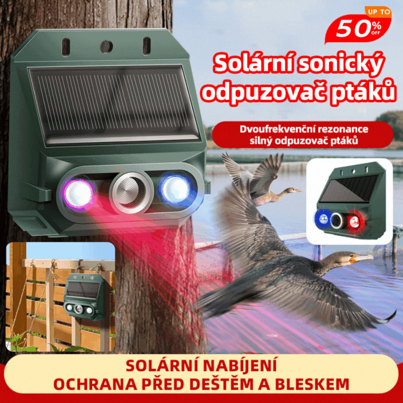 🔥📢 Repelent solar cu ultrasunete pentru animale pentru exterior Repelent pentru păsări cu lumină infraroșu intermitent cu LED roșu și albastru