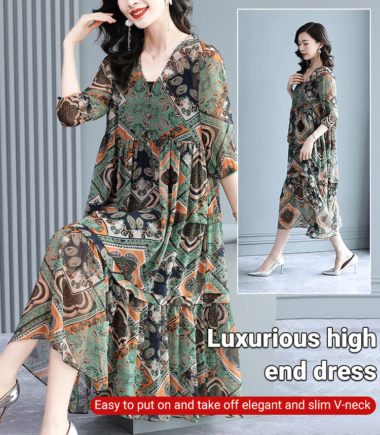 ❤️❤️【M-3XL】Rochie retro florală din mătase de gheață de primăvară 2025