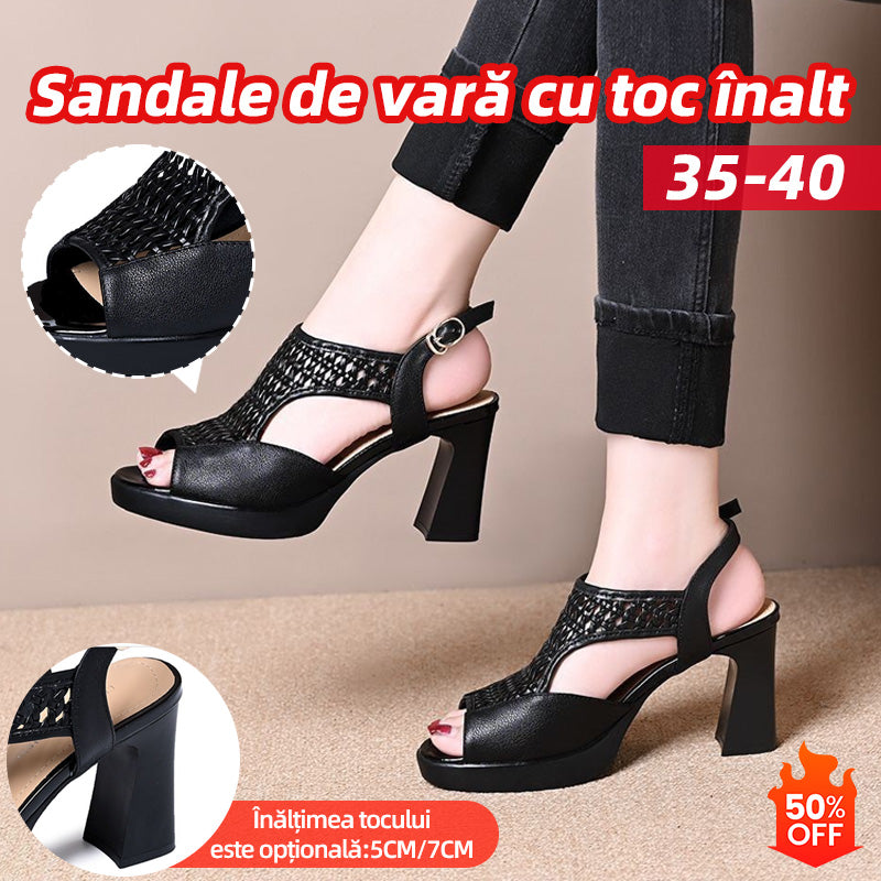 🔥【35-40】👡Sandale de vară cu toc plat, vârful deschis cu talpă groasă și toc plat, cu gura de pește. (înălțimea tocului 5/7 cm)