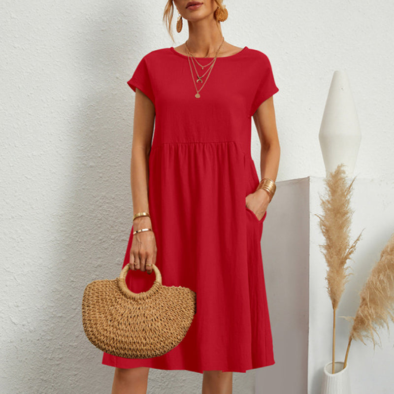 ✨🌼【S-5XL】Ženska obleka, bombaž, lan, z okroglim izrezom