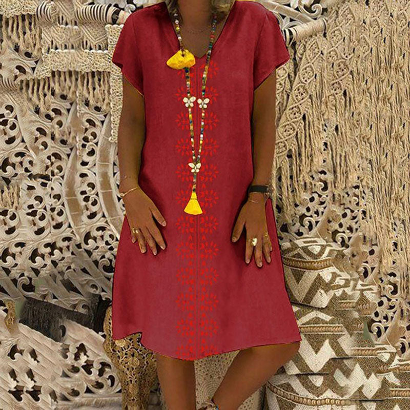 šćS-5XLćRochie imprimatÄ din bumbac cu decolteu Ć®n V