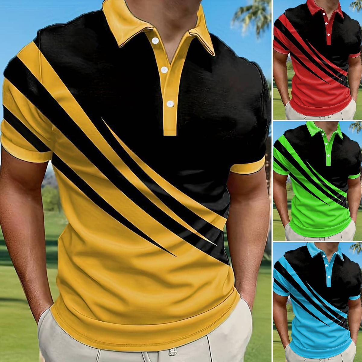 👔【S–6XL】Moška poletna nova črtasta POLO majica velike velikosti s 3D potiskom