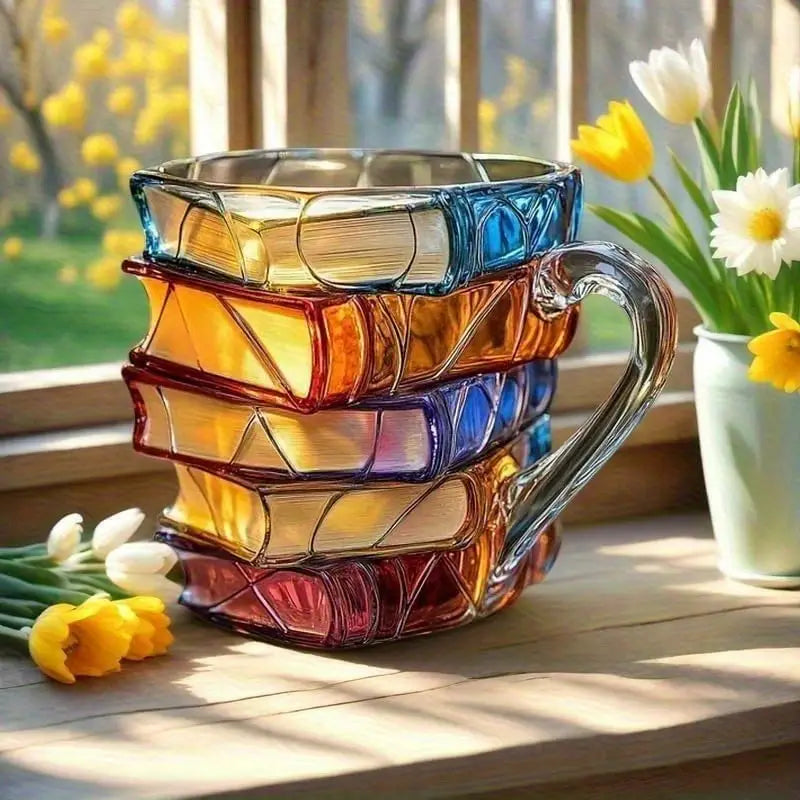 ☕📚 Ceașcă de cafea pictată 3D în formă de carte
