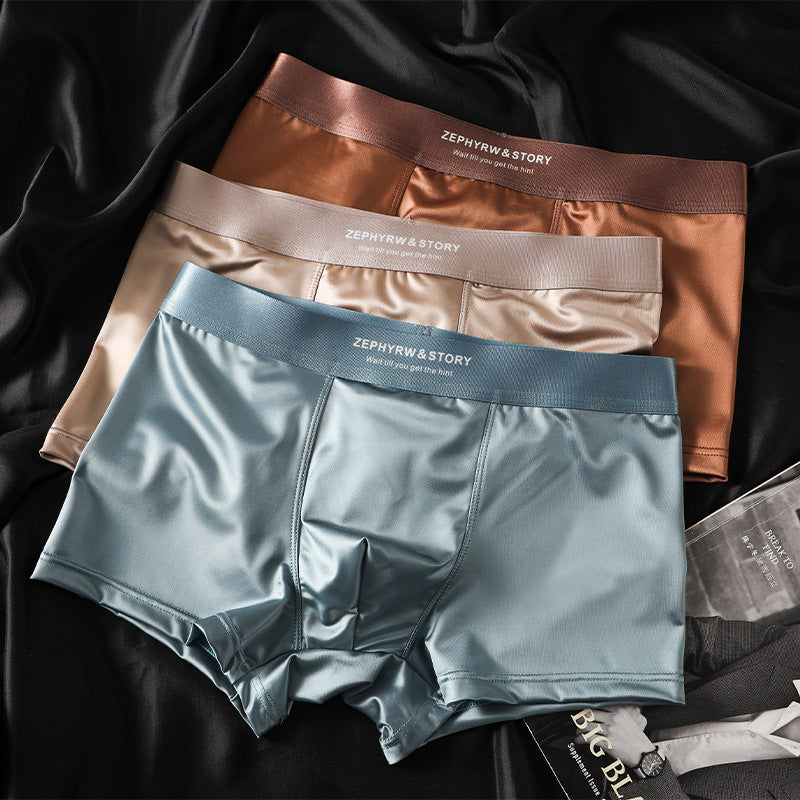 💦🔥【3 bucată】Lenjerie intimă nouă pentru bărbați, satin mătase glacială vară respirabil boxeri.