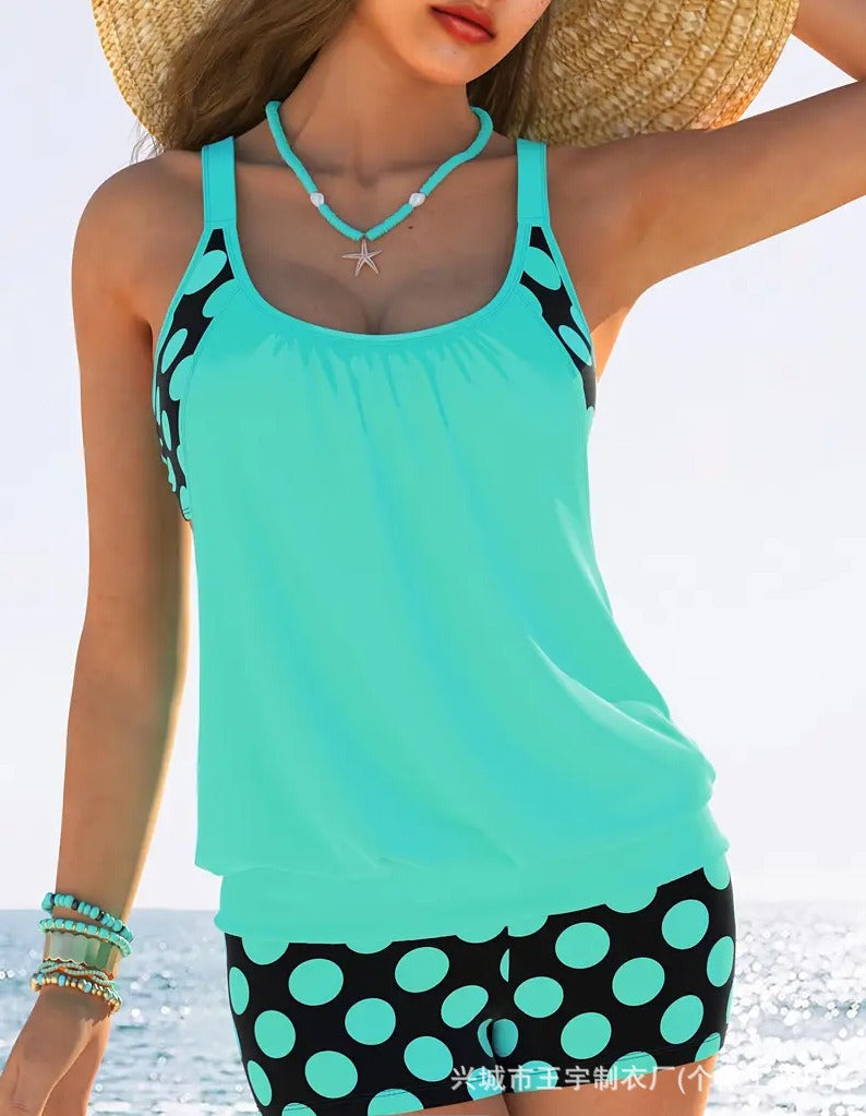 🏖️【S-4XL】Set de costum de baie sexy pentru femei, cu bretele, buline, mărime mare.
