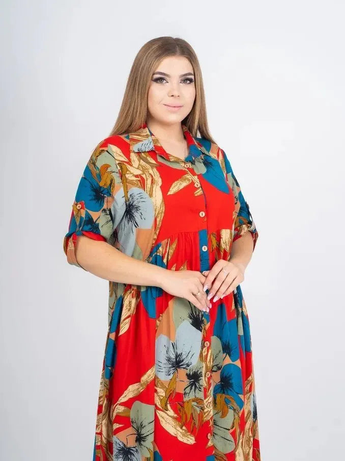 🌹 Rochia cu imprimeu plus size este la modă, elegantă și temperamentală