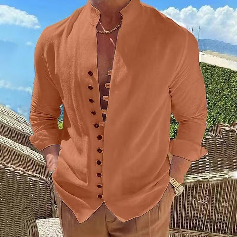 🔥【S-3XL】Cămașă casual pentru bărbați cu guler stand cu nasturi