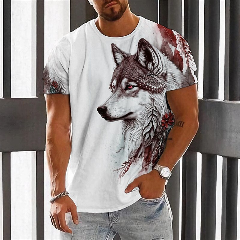 👕【2XS-6XL】Vară nou 2025 Tricou sport casual pentru bărbați Wolf cu imprimare 3D, mânecă scurtă, mărime mare