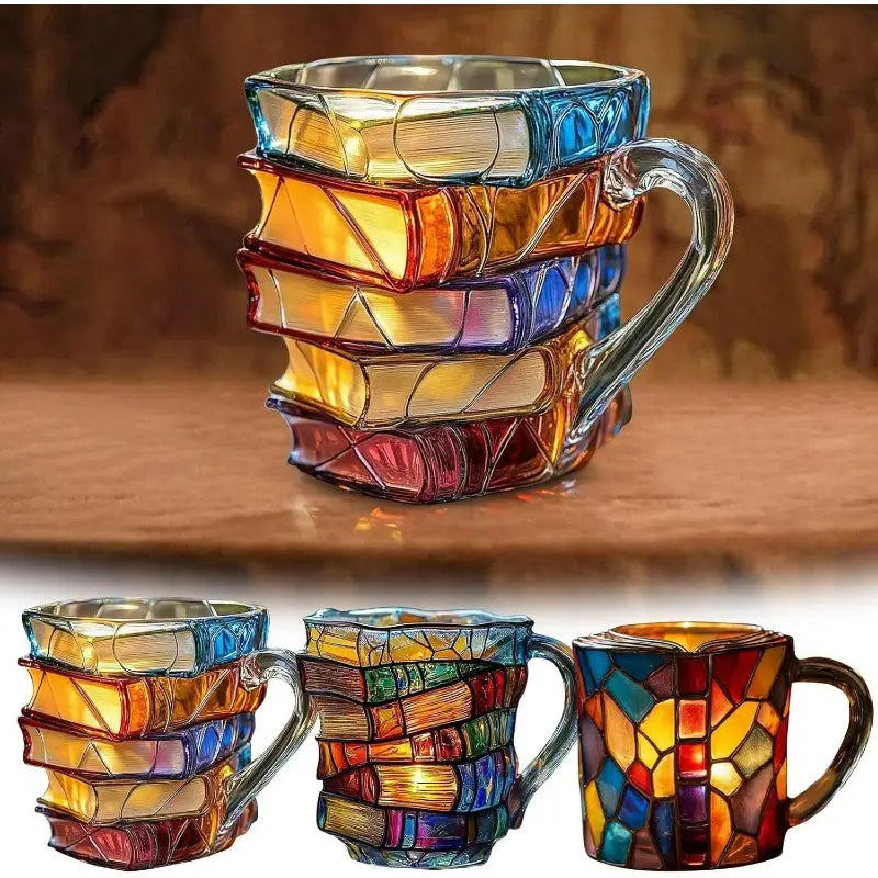 ☕📚 Ceașcă de cafea pictată 3D în formă de carte