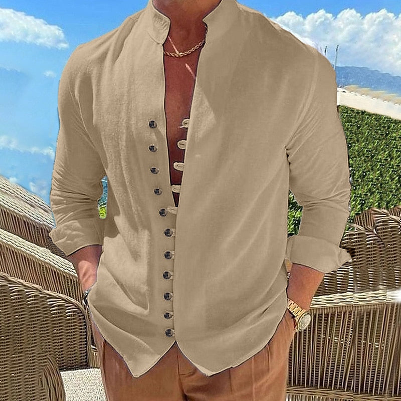 🔥【S-3XL】Cămașă casual pentru bărbați cu guler stand cu nasturi