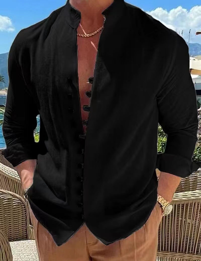 🔥【S-3XL】Cămașă casual pentru bărbați cu guler stand cu nasturi