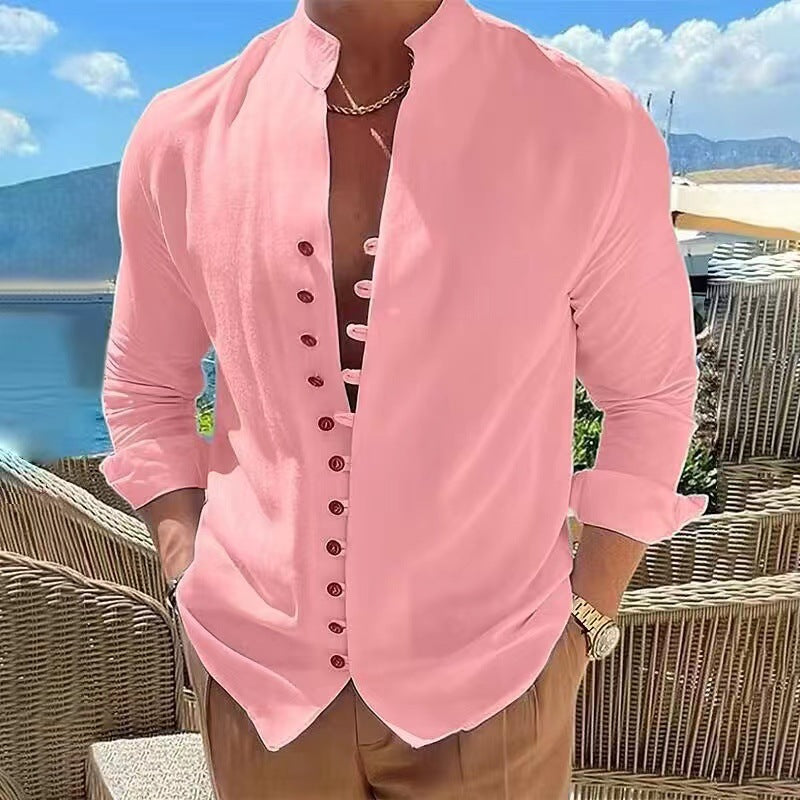 🔥【S-3XL】Cămașă casual pentru bărbați cu guler stand cu nasturi
